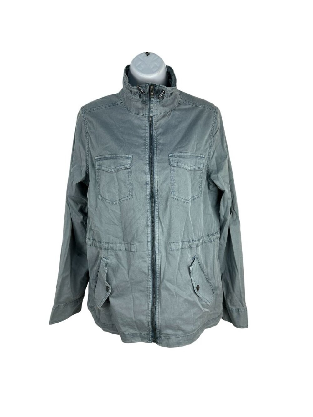 Sonoma Goods For Life Womens Hooded Utility Jacket M Blue Zip Front Cotton Blend